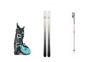 Dámský skialpový set lyže 156 cm s pásy a vázáním + boty + hole