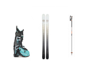 Dámský skialpový set lyže 163 cm s pásy a vázáním + boty + hole
